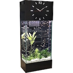 Dekor Akvaryum Full Set, LED Işıklı Saat Kule Akvaryum - Siyah