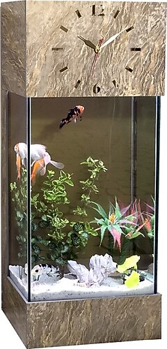 Dekor Akvaryum Full Set, LED Işıklı Saatli Kule Akvaryum- Rozalya