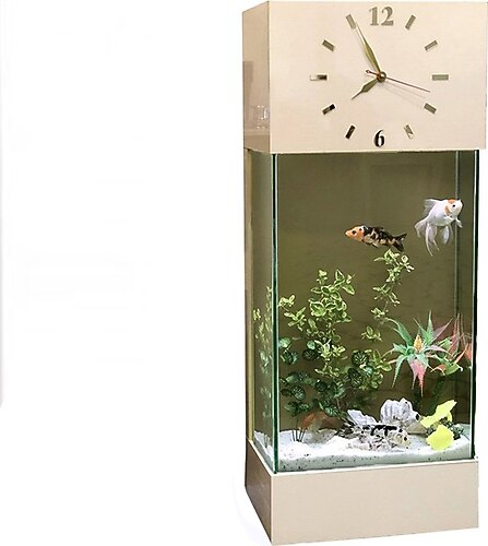 Dekor Akvaryum LED Işıklı Ful Set, Saat Kule Akvaryum DEKA-378 Ekru Krem