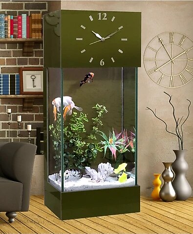 Dekor Akvaryum LED Işıklı Saatli Kule Akvaryum Seti