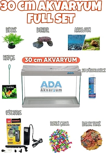 Full Akvaryum Seti Beyaz Renk 30X23x15 Cm 9 Parça